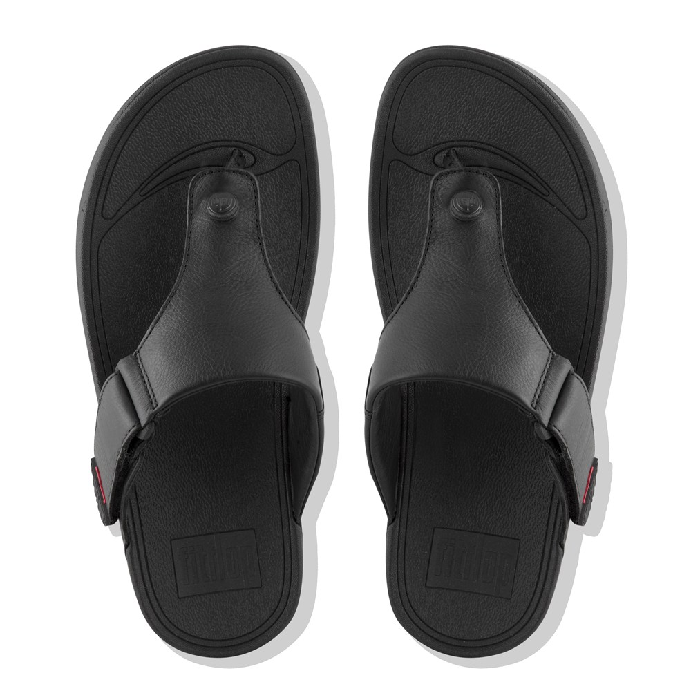 Fitflop Mens Sandals Black - Trakk Ii Leather Toe-post - 87ZMXWJEH